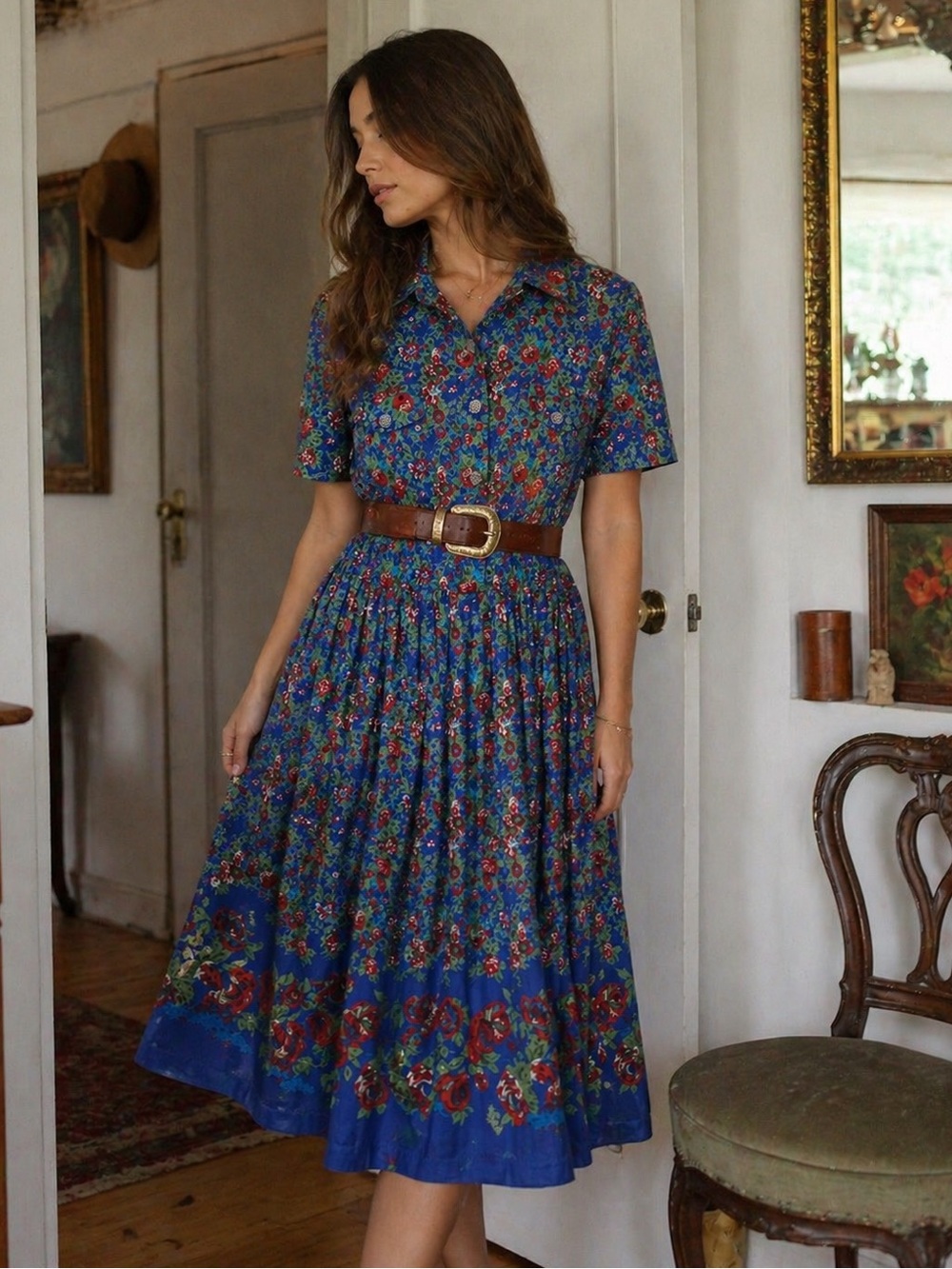 Vintage Leslie Fay Floral Midi Dress Cottagecore Prairie Size 16